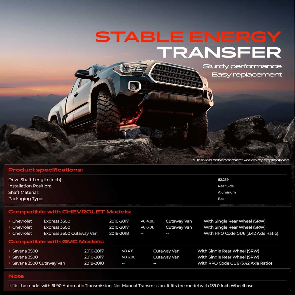Conjunto de eje de transmisión trasero de aluminio para Chevy Express 3500 GMC Savana 3500 Foto 2 de 4