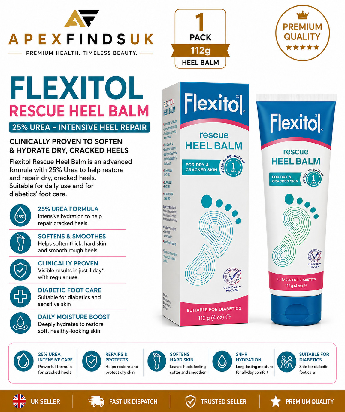 Flexitol Heel Balm 112g 25% Urea Cracked & Dry Heel Repair  Diabetic Foot Cream