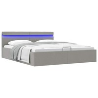Bett Mit Bettkasten Hydraulisch Led Hellgrau Stoff 180X200 Cm