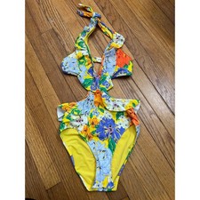 Aerie One Piece Swimsuit Cutout Ruffle Floral Yellow Summer Women Sz XS NWT