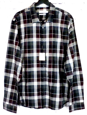 Calvin Klein Men's Dark Primula Purple Plaid Liquid Cotton Shirt Size XL