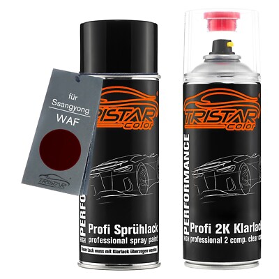Autolack 2K Spraydosen Set für Ssangyong WAF Wine Red Perl Basislack 2K Klarlack