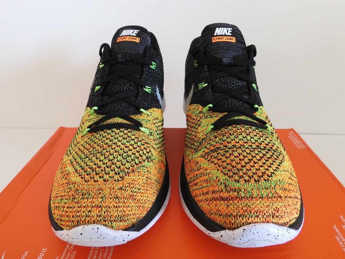 NIKE FLYKNIT LUNAR3 LUNAR 3 BLACK-WHT-ELECTRIC GREEN-ORANGE SZ