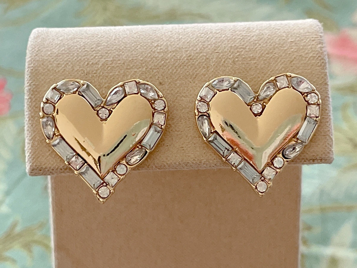 BaubleBar Crystal Embellished Heart Stud Earrings Goldtone NWT