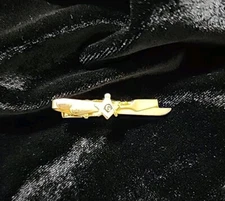 Gold Color Tie Clip / Bar: - Masonic Blue Lodge Emblem over  Fork & Knife