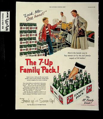 1953 7-Up 7 Up Seven Up Soda Family Pack Store Vintage Print Ad 9158
