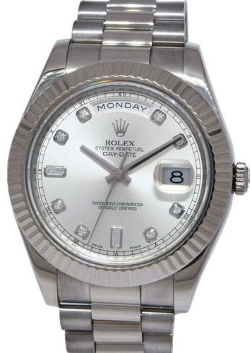 Rolex Day-Date II President 18k WG Silver Diamond Dial 41mm Wa...