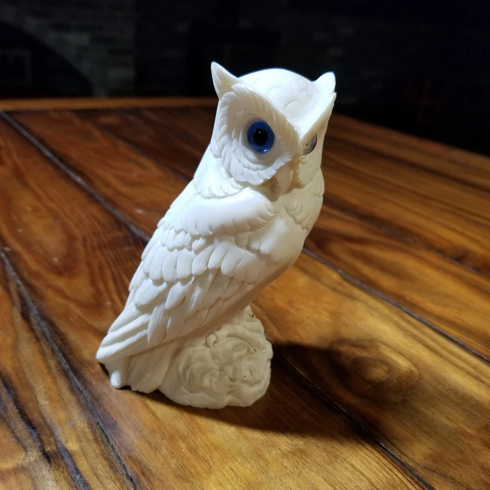 Винтажная фигурка голубоглазая сова ручная роспись 5 дюймов птица дикая природа белая BSH - Изображение 2 из 4