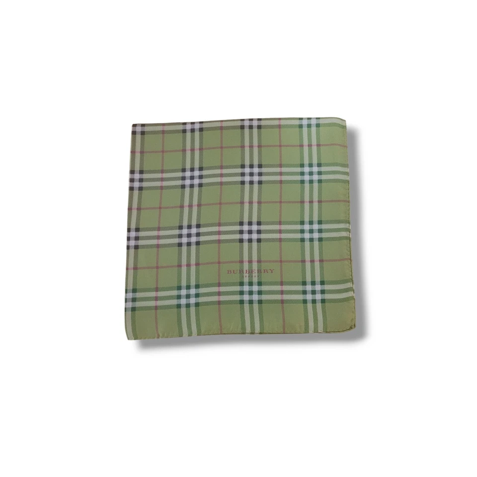 Burberry London Silk Handkerchief Pocket  Square Green Plaid NovaCheck 18" X 18" - Image 2 of 3