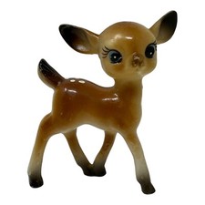 Vintage 60's Hard Plastic Big Eyed Spotted Fawn Deer Figurine Kitschy Figure 3  "