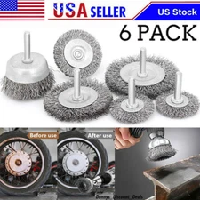 6pc Wire Wheel Cup Brush Set Drill Attachment Coarse Crimped Carbon Steel Shank