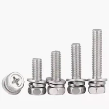 304 Stainless Steel Cross Recessed Hex Bolt With Flat Spring Washers Assemblies