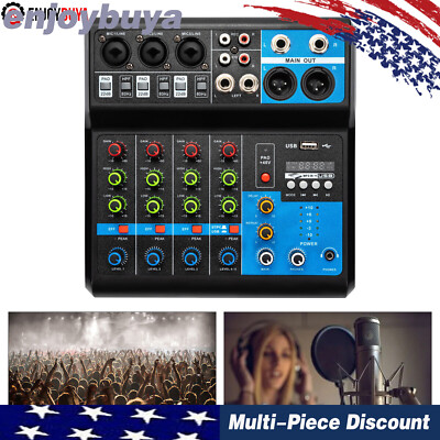 5-Channel Mixing Console Live Studio Audio Mixer Sound Board DJ USB Interface