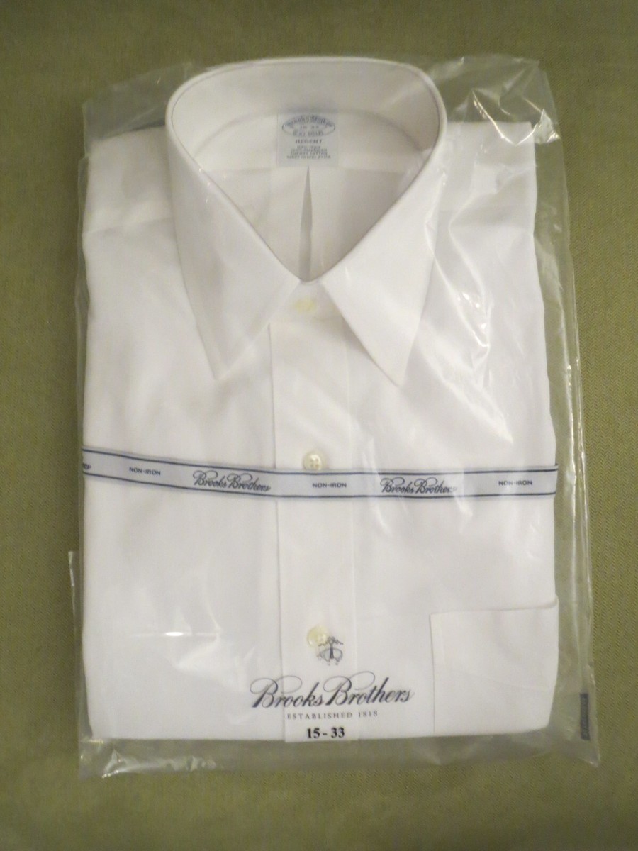 WHITE Brooks Brothers Non Iron Shirt Mens 15-33, Regent Fit, Point