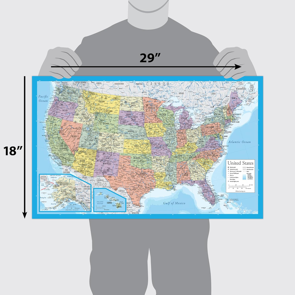 2 Pack Laminated World Map US Map Poster Set Wall Chart Map Of S L960 