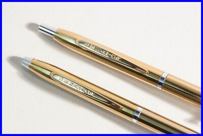 Senator Ballpoint Pen Pencil Set Chrome & Gold Needle Stripes Space Design