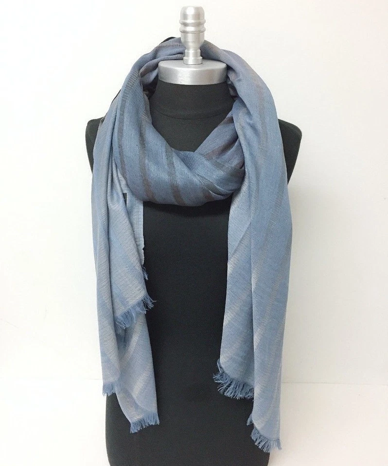 Nuevo Para hombres Ombre Rayas Panel Transparente Bufanda Larga Mantón Suave Envoltura Pashmina Azul Foto 2 de 4