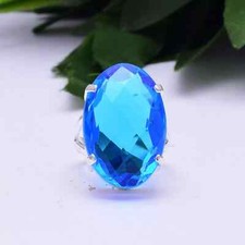 Blue Topaz Gemstone Ring Solid 925 Sterling Silver Beautiful Ring All Size MK 