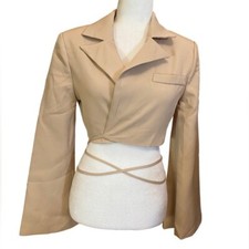 MISSGUIDED CROP TIE WAIST WOMEN CREAM BLAZER SIZE 2 NWT