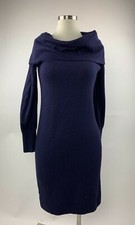 Ann Taylor Navy Blue Cowl Shawl Collar Sweater Dress Medium Petite Lovely!