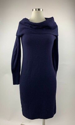 Ann Taylor Navy Blue Cowl Shawl Collar Sweater Dress Medium Petite