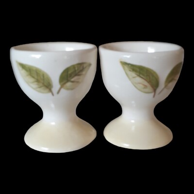 2 Vintage Leaf Egg Cup Handpainted Leaves 3.5'' 1940s 50s