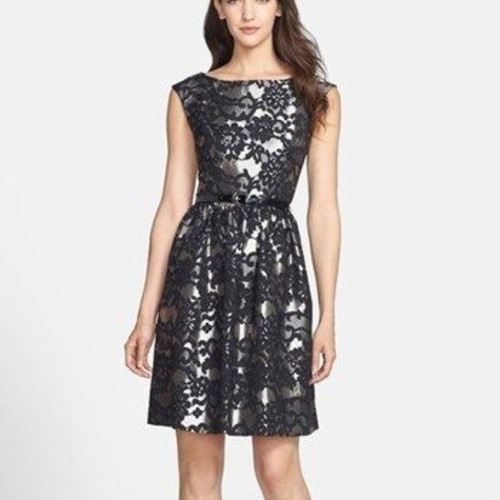 Black Floral Fit Flare Satin Dress Size 