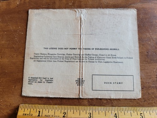 Licencia de caza de residente del Departamento de Conservación de Illinois 1943 - Imagen 2 de 2