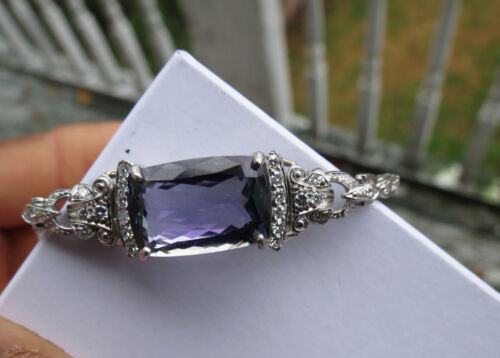 Estate Flawless 15.11 ct Blue Tanzanite Diamond & Platinum bracelet bangle 6.5in - Zdjęcie 1 z 12
