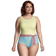 Lands' End Seersucker Striped Colorful One-piece Swimsuit Yellow, Red, Aqua 24W