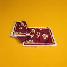 Pier One Set 6 Fabric Placemats Burgundy Gold Floral Sateen Polyester Holiday