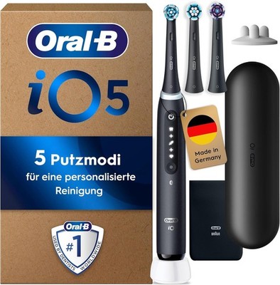 Oral-B iO 5 Plus  Elektrische Zahnbürste Schwarz +3 Bürstenköpfe +Reiseetui NEU