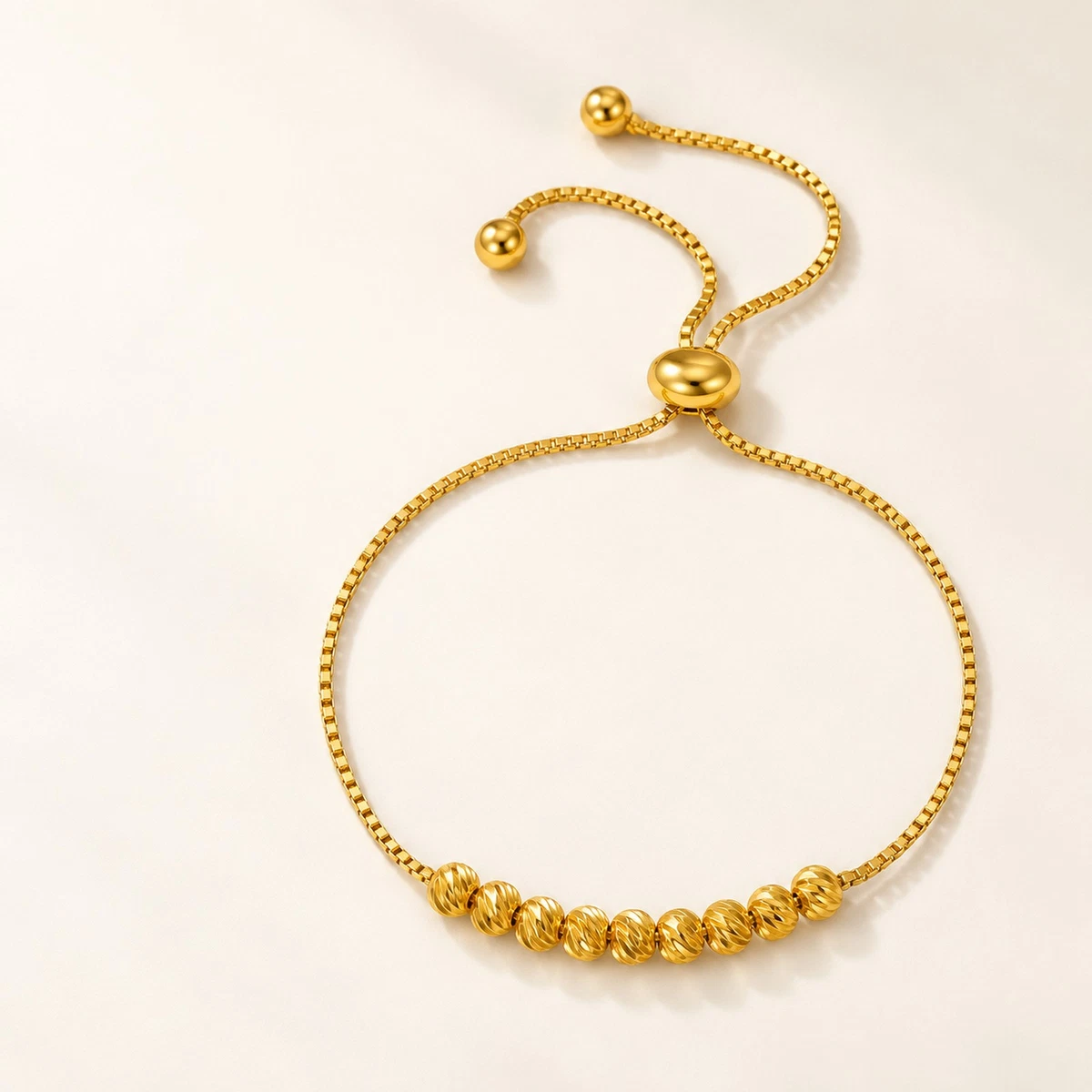Gold Plated Copper Bead Slider Bracelet Adjustable Bolo Jewelry Gift