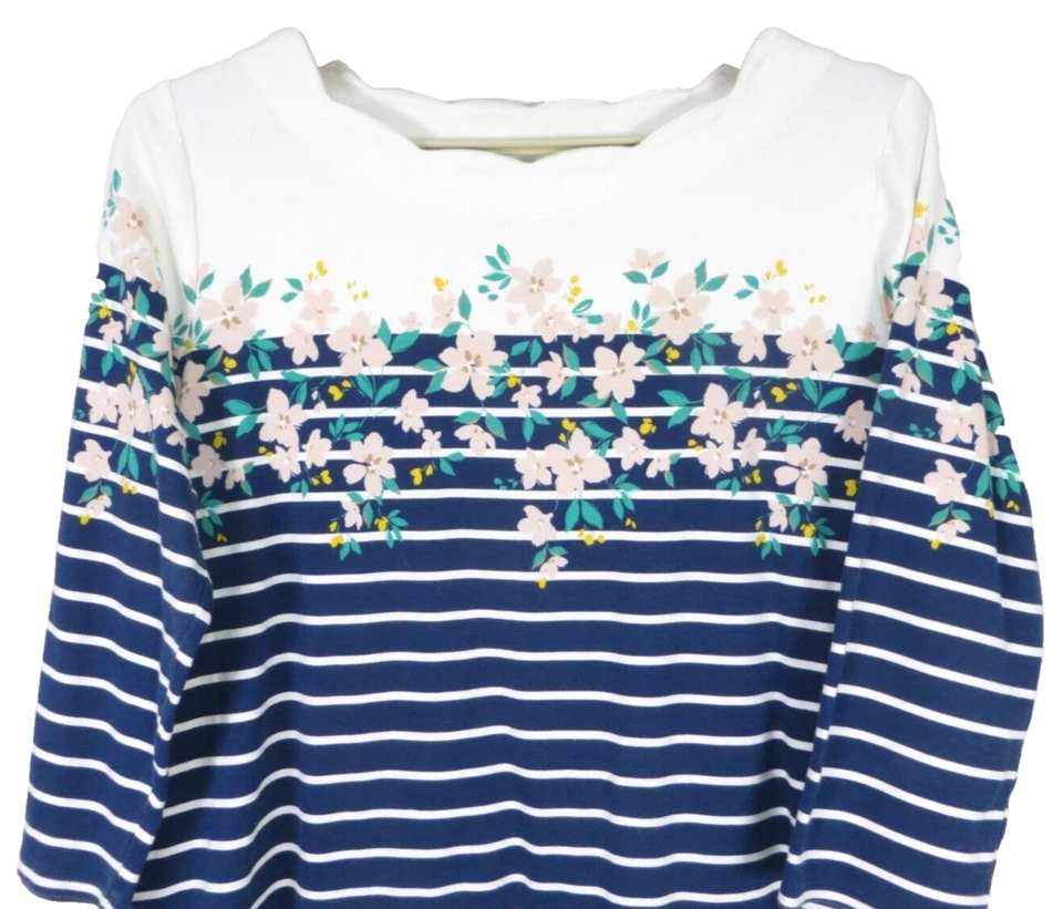 Top para mujer Croft & Barrow 100 % algodón manga 3/4 rayas florales multicolor L Foto 3 de 4