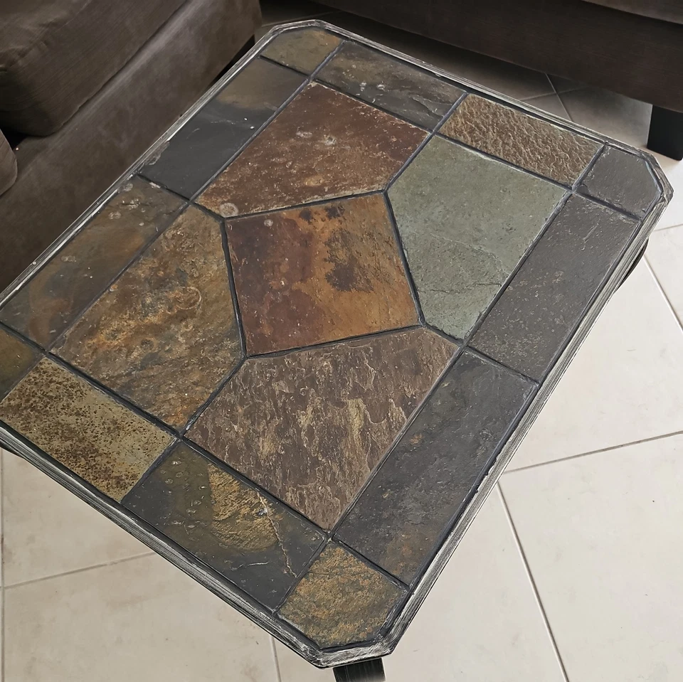 END TABLE Iron  and Tile Top with Shelf  - Image 2 of 4