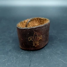 Boy Scout Scarf Woggle Leather & Fleur De Lys Plume Vintage Circa late 1940s