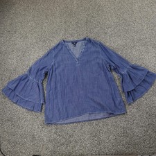 GAP Shirt Womens M Blue Denim Ruffle Bell Sleeve V Neck Tunic Peasant Boho Top