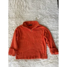 ZESICA Womens Orange Fuzzy Pullover Quarter Zip Collar Sweater - M