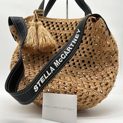 Stella McCartney 2-Way Raffia Shoulder Bag Black Crossbody Japan 0612681