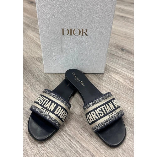 Chaussures à glissière en coton brodé bleu marine logo Christian Dior Dway pointure 39 avec boite