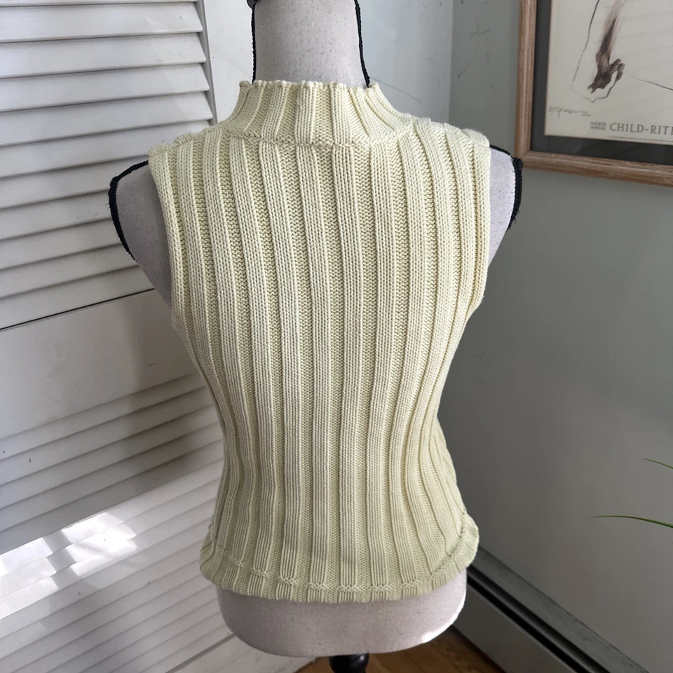 Chaleco Suéter Vintage Ann Taylor Mujer Pequeño Amarillo Pálido Cuello Simulado Preppy Años 90 Foto 4 de 4