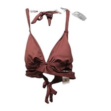 NWT Shade Shore Womens Swimsuit Bikini Top Size L Brown Silky Feel Beach