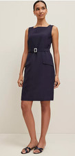 NWT ANN TAYLOR NIGHT SKY LINEN BLEND SQUARE NECK BELTED SHEATH DRESS 6P 6 PETITE