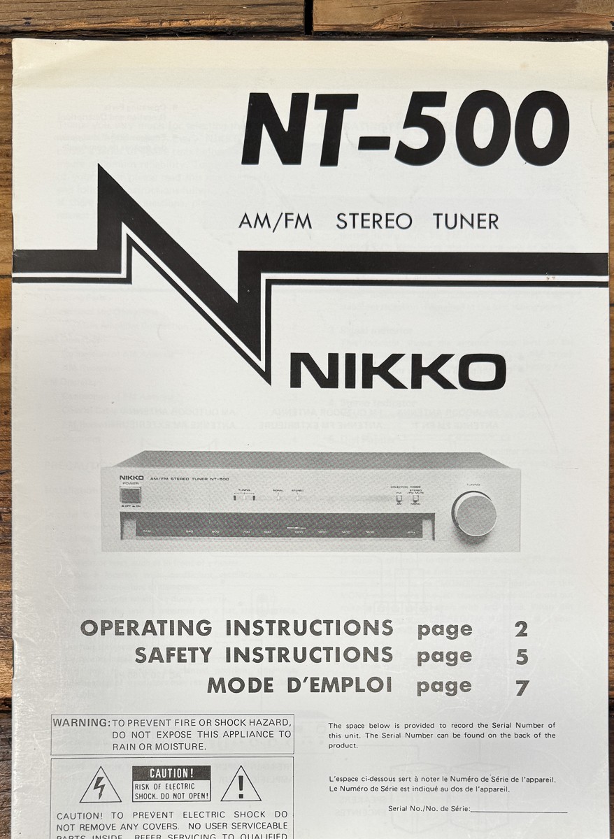 Nikko NT-500 Tuner Owners / User Manual *Original*