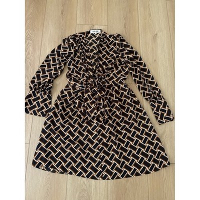 Diane von Furstenberg DVF Printed Dress Size 8 Long Sleeve Tie Elastic Waist