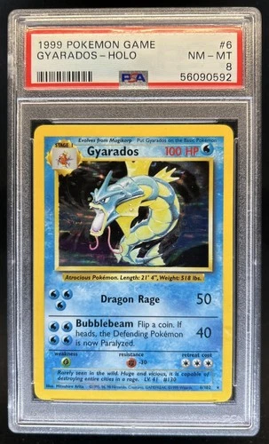 1999 Pokemon Unlimited Gyarados Rare Holo #6/102 PSA 8