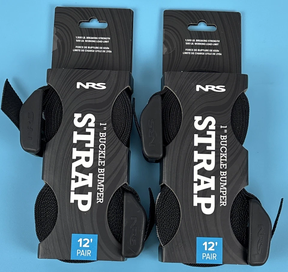 2x NRS Pairs (4 Total) 12ft Heavy Duty 1" Tie-Down Buckle Bumper Straps Black