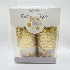 NEW My Minds Eye Gold Foiled Spring Flowers Baking Cups - 50 Count