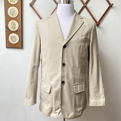 Eddie Bauer Mens Travel Sport Coat Safari Blazer Canvas Beige Tan Jacket  Medium