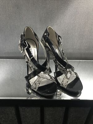 Ladies Guess Black Snakeskin Strappy Heel Shoes Us 7M Uk UK